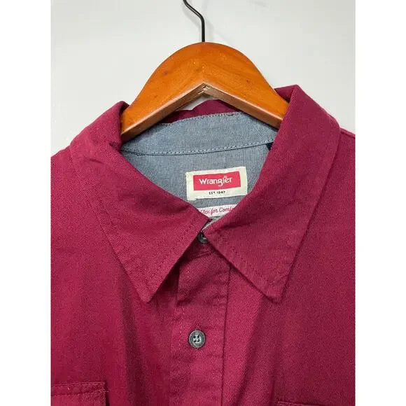 Wrangler Dress Shirt Burgundy Button Up Premium Quality Long Sleeve Shirt NWT - Picture 4 of 8